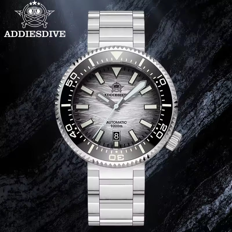 Addiesdive AD2069, 1000m Diver Watch. Sapphire crystal, NH35. Top quality tool watch. Gradient White